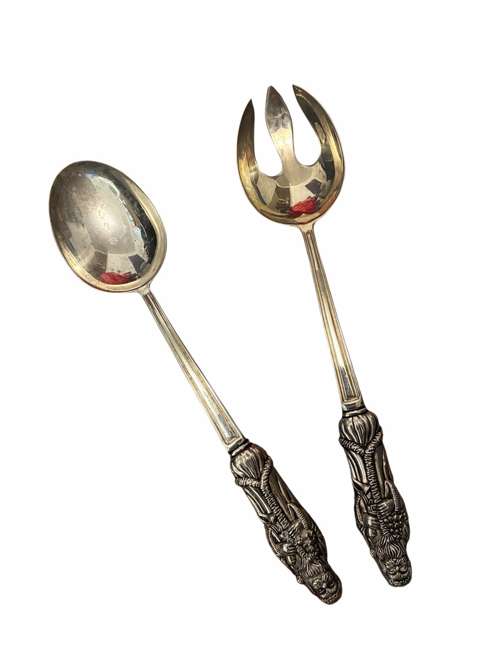 Godinger Silver Plated Santa Claus Figural Salad Serving Spoon and Fork Set